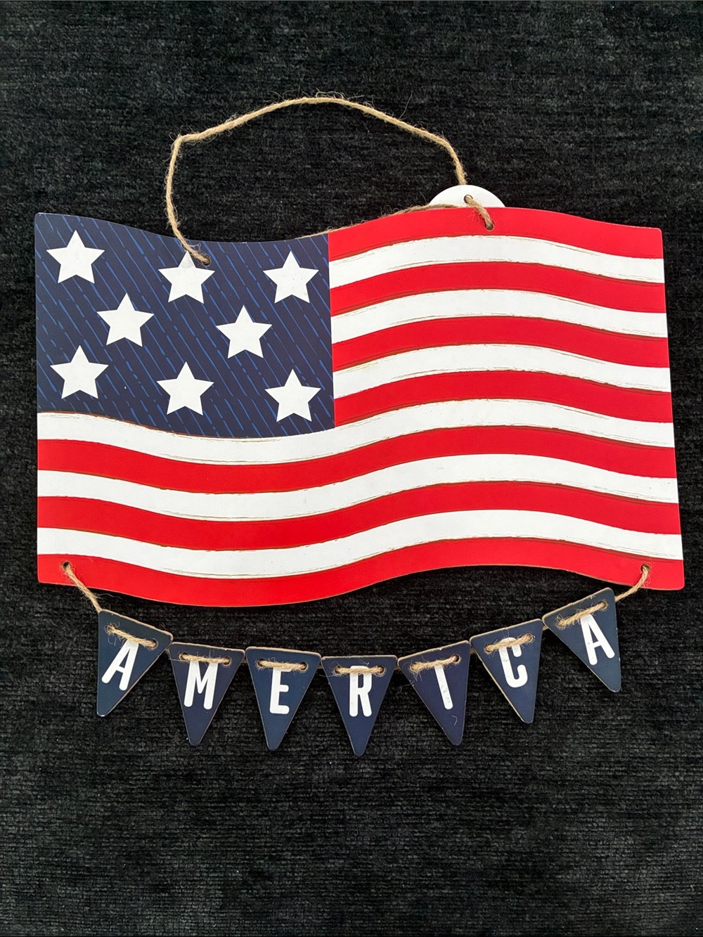 NWT- Patriotic American Flag Decor Sign with 'AMERICA' Banner